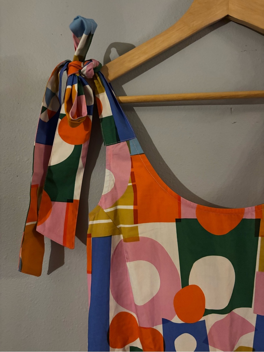 Geometric Tie-Shoulder Midi Dress in Pink, Blue, Green, Yellow, Orange - Picture 9 of 11
